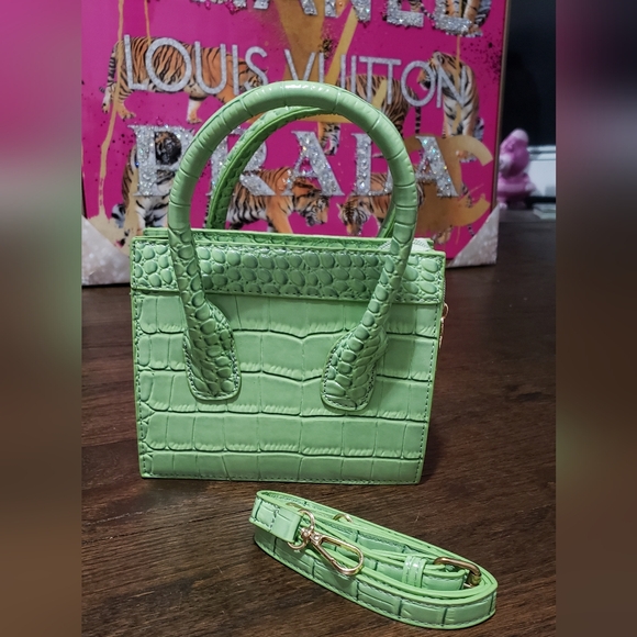 Faux Croc Embossed Mini Handbag- Green - Picture 6 of 6
